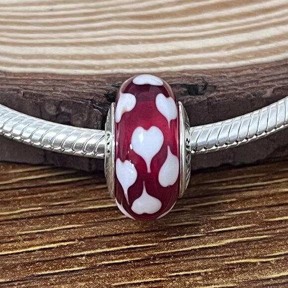 Pandora Red love Pink Hearts New Murano Glass Bead Charm - Picture 2 of 6